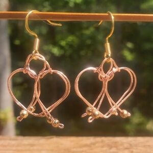 Artisan Handmade copper Wire heart earrings